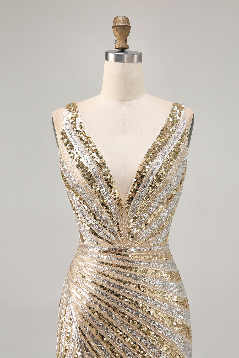 Sparkly Golden V-Neck Bodycon Homecoming Dress