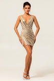 Bodycon V Neck Golden Homecoming Dress with Sequins
