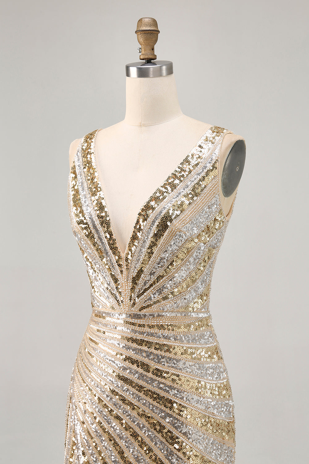 Sparkly Golden V-Neck Bodycon Homecoming Dress