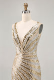 Sparkly Golden V-Neck Bodycon Homecoming Dress