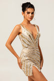Bodycon V Neck Golden Homecoming Dress with Sequins