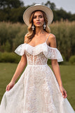Lace Cold Shoulder Corset White Wedding Dress