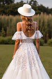 Lace Cold Shoulder Corset White Wedding Dress