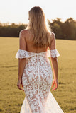 Lace Mermaid White Off The Shoulder Wedding Dress with Slit