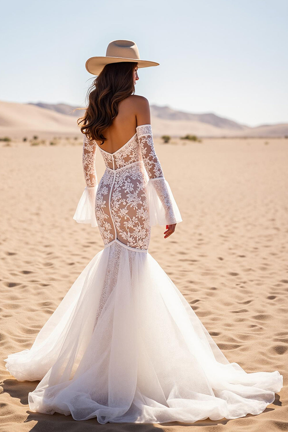 Off The Shoulder White Mermaid Wedding Dress with Appliques