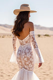 Off The Shoulder White Mermaid Wedding Dress with Appliques