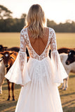 Corset White A Line Wedding Dress with Appliques