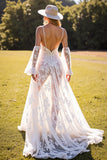 White A Line Appliqued Wedding Dress with Slit