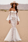 Off The Shoulder Mermaid Lace White Wedding Dress