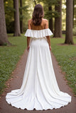 Off The Shoulder White Ruffled A Line Wedding Dress