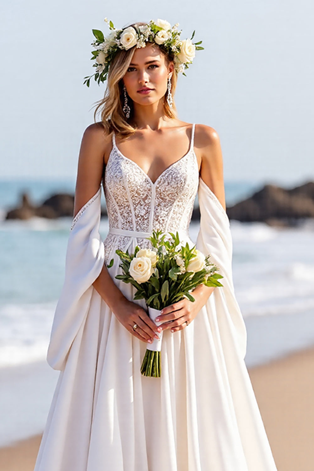 Lace White Long A Line Wedding Dress