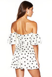 White Black Dots Off The Shoulder Bodycon Mini Dress With Slit