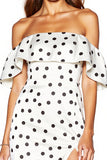 White Black Dots Off The Shoulder Bodycon Mini Dress With Slit