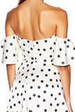 White Black Dots Off The Shoulder Bodycon Mini Dress With Slit