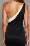 Bodycon Black and White One Shoulder Mini Dress With Bow