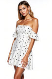 Off The Shoulder White Black Polka Dots A-Line Mini Dress