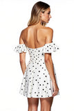 Off The Shoulder White Black Polka Dots A-Line Mini Dress