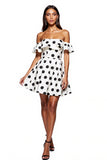 White Black Dots Off The Shoulder A-Line Mini Dress