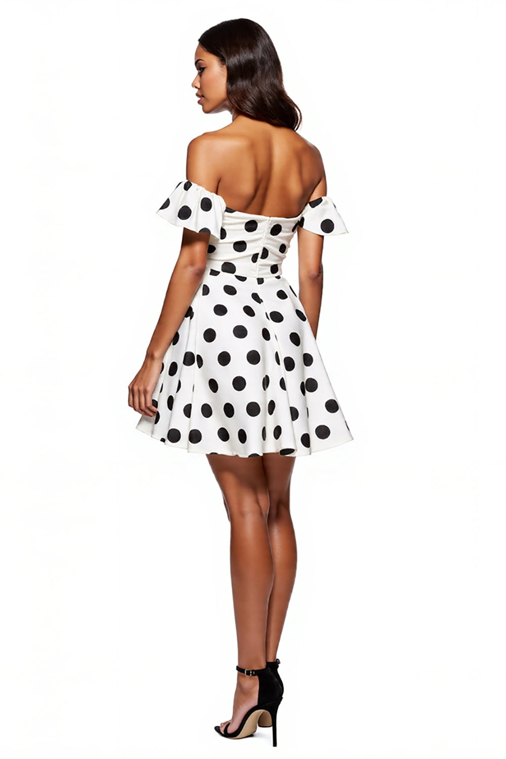White Black Dots Off The Shoulder A-Line Mini Dress