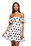 White Black Dots Off The Shoulder A-Line Mini Dress