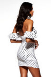 White Black Polka Dots Off The Shoulder Bodycon Mini Dress