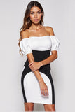 Bodycon Black and White Off The Shoulder Cocktail Dress