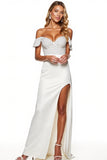Sheath White Off The Shoulder Formal Dress With Slit