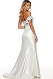 Sheath White Off The Shoulder Formal Dress With Slit