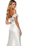 Sheath White Off The Shoulder Formal Dress With Slit