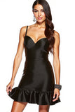 Simple Black Spaghetti Straps A-Line Ruffle Mini Dress