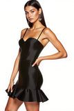 Simple Black Spaghetti Straps A-Line Ruffle Mini Dress