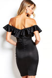 Bodycon Off The Shoulder Black Cocktail Dress with Ruffles