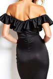 Bodycon Off The Shoulder Black Cocktail Dress with Ruffles
