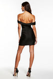 Off The Shoulder Bodycon Ruched Black Mini Dress With Slit