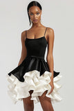 Tiered A-Line Ruffled Black And White Mini Dress