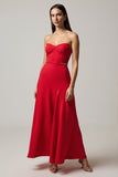 Strapless Red A Line Maxi Dress