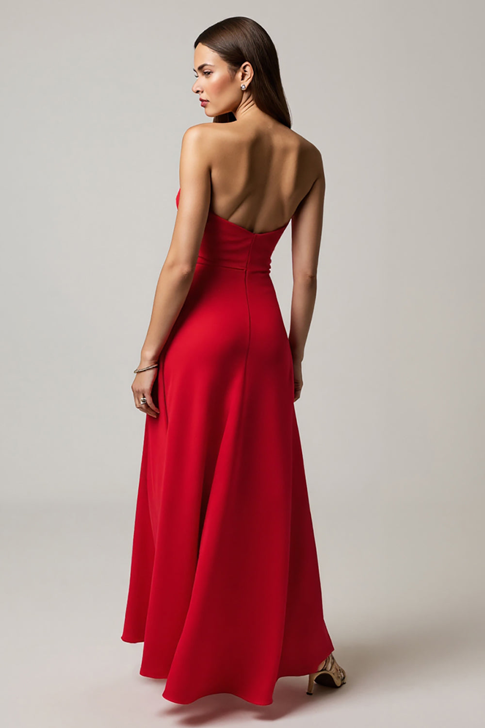 Strapless Red A Line Maxi Dress