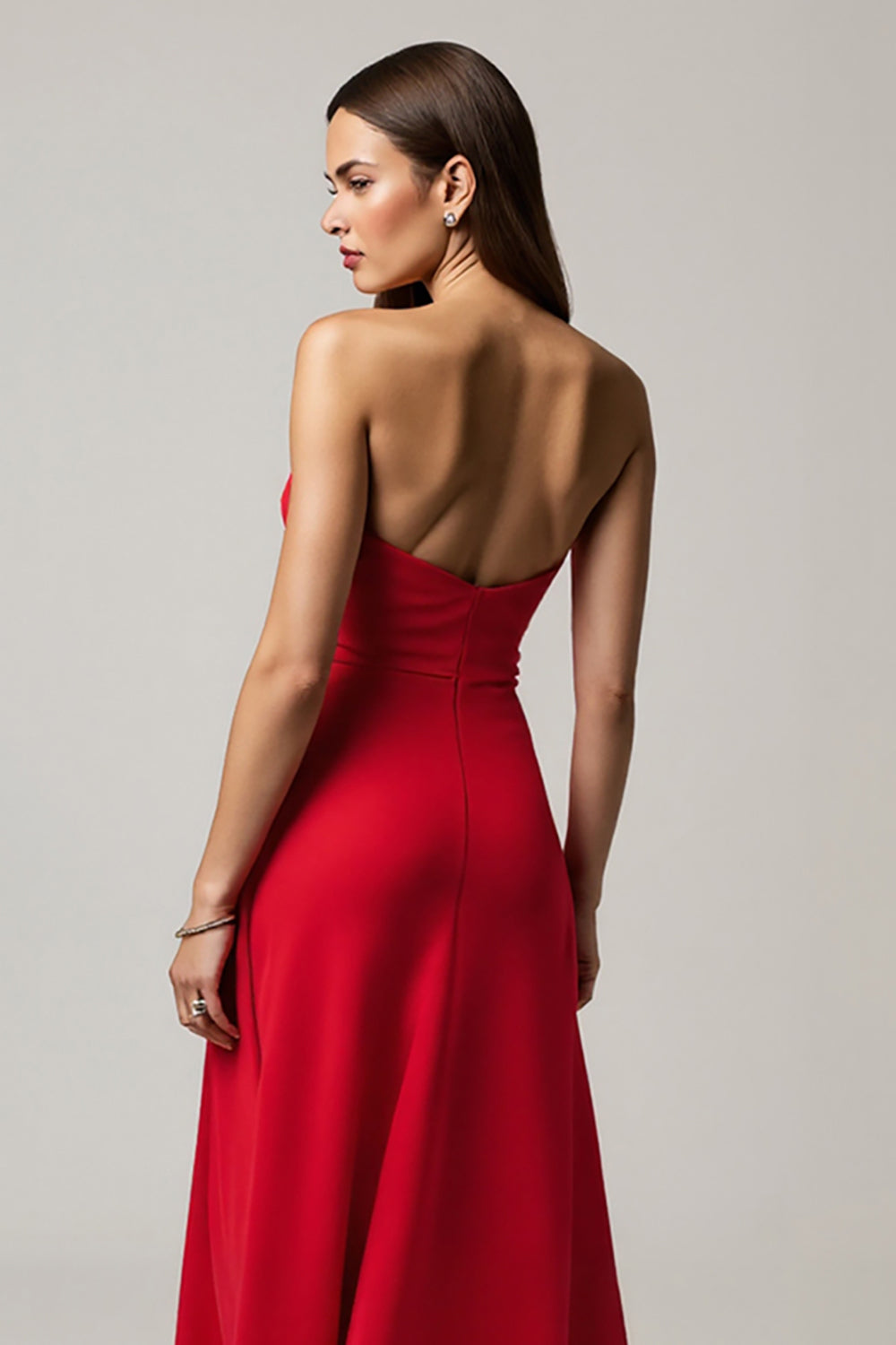 Strapless Red A Line Maxi Dress