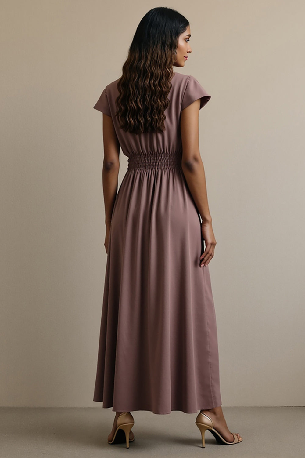 Grey Purple A Line Work Dress with Cap Sleeves