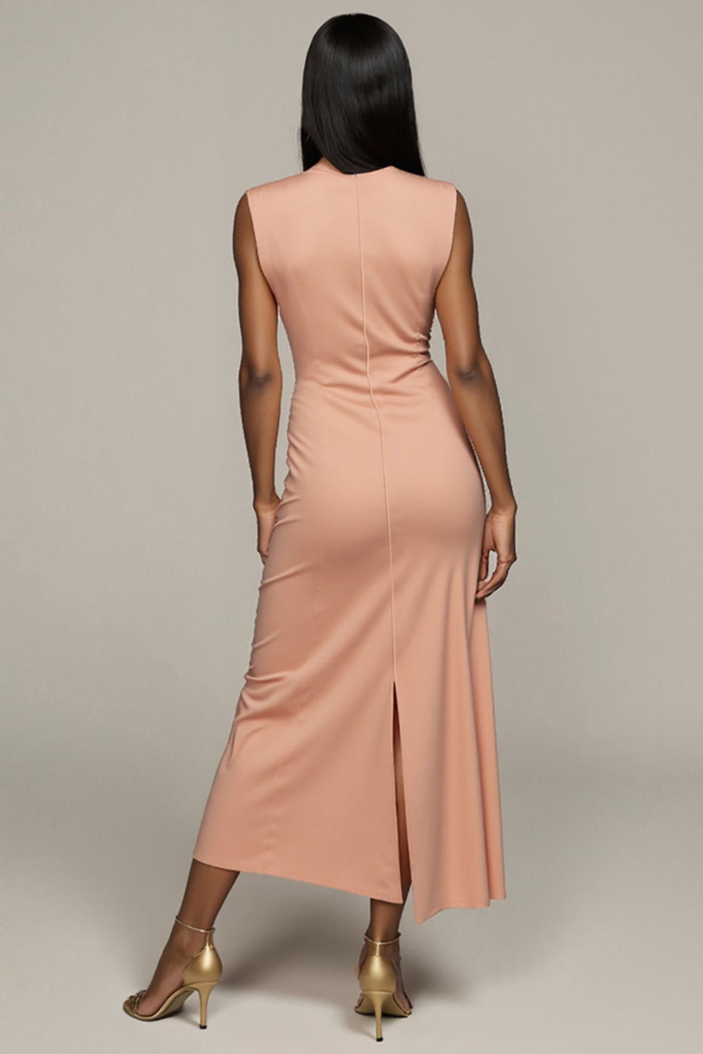 Blush Sheath Maxi Wedding Guest Dress with Slit