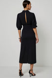 Sheath Midi Black Work Dress with Hollow Out