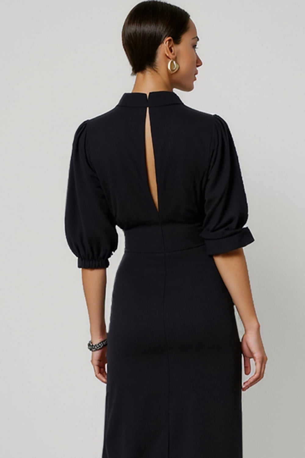 Sheath Midi Black Work Dress with Hollow Out