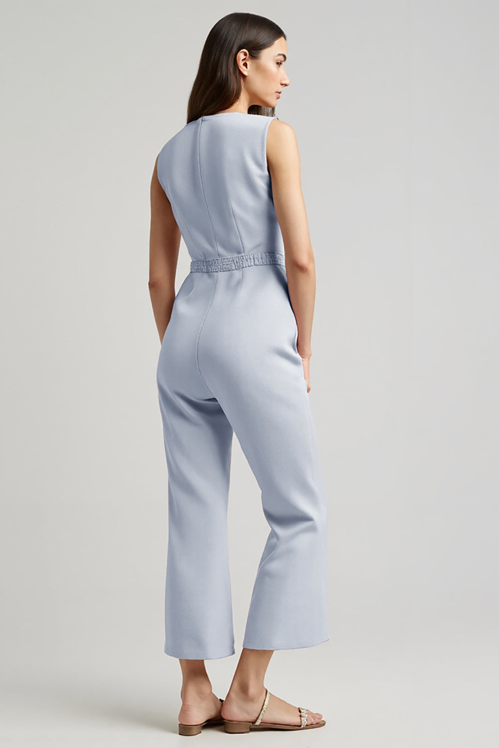 Sheath Blue Long Jumpsuit with Buttons