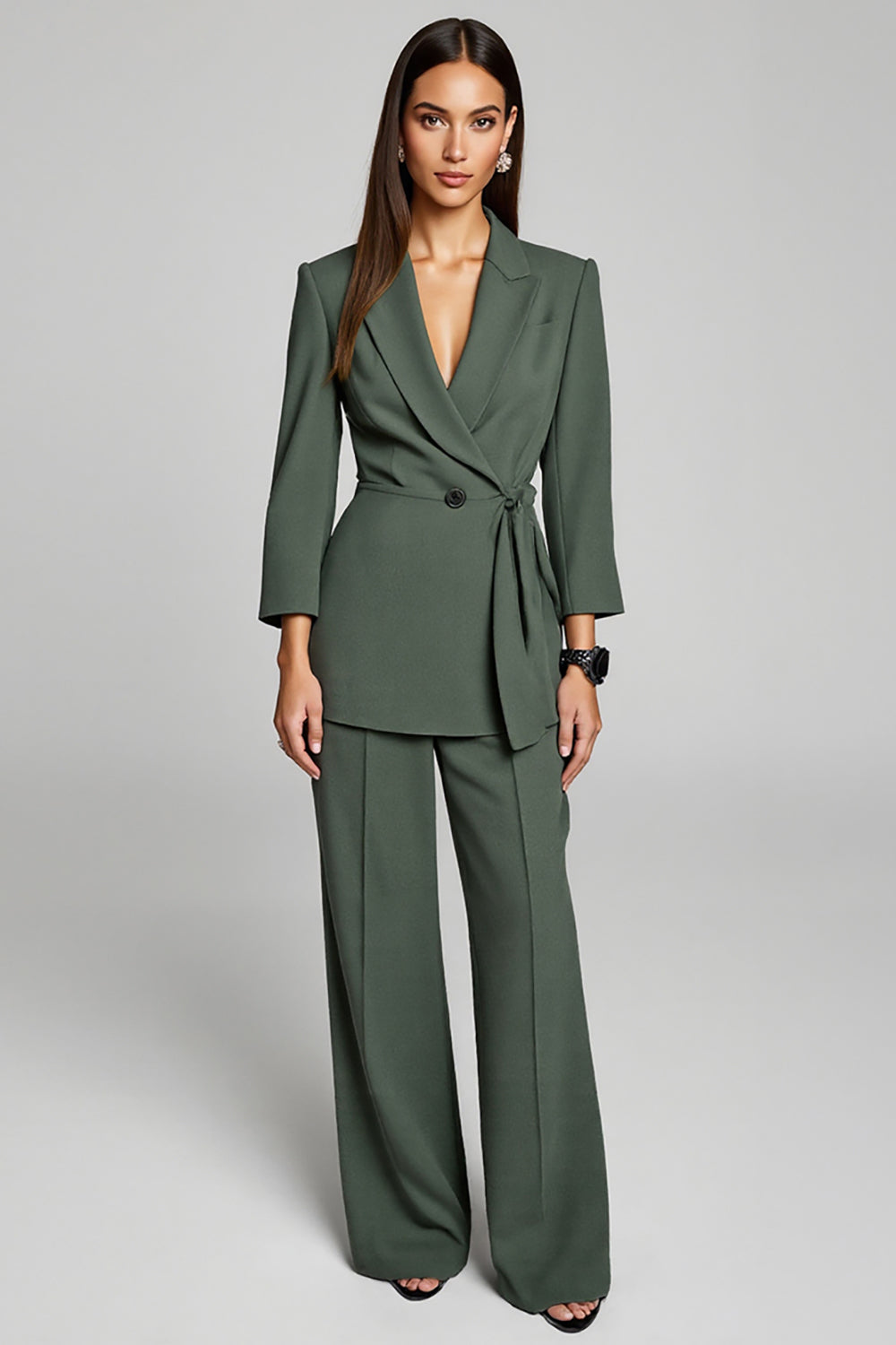 Dark Green 2-Piece Peak Lapel Women's Suit