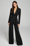 Black 2-Piece V-Neck Women's Suit with Long Sleeves