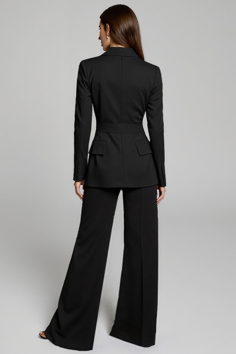 Black 2-Piece V-Neck Women's Suit with Long Sleeves