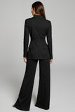 Black 2-Piece V-Neck Women's Suit with Long Sleeves