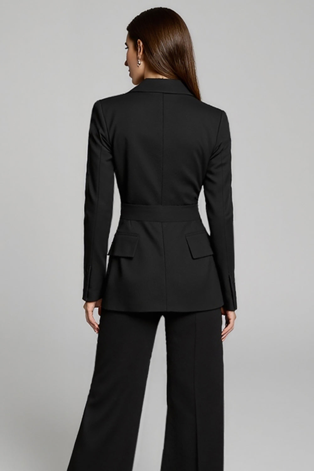 Black 2-Piece V-Neck Women's Suit with Long Sleeves