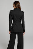Black 2-Piece V-Neck Women's Suit with Long Sleeves