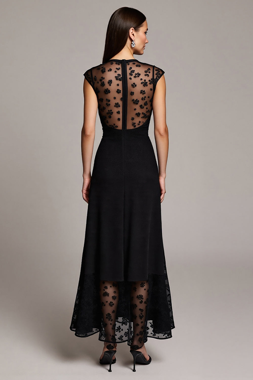 Black A Line Maxi Dress with Appliques